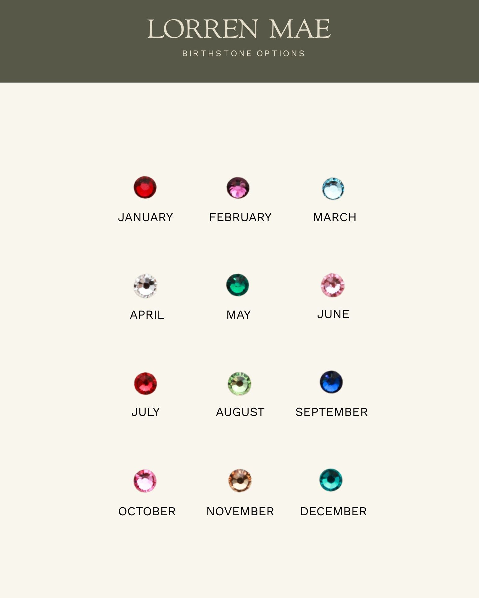 a collection of twelve different colored gemstones, each representing a different month of the year. The gemstones are arranged in a grid format, with each row representing a month and each column representing a gemstone. The gemstones are of various colors, including red, pink, blue, green, and other vibrant hues. The image does not contain any text, and the arrangement of the gemstones suggests a deliberate design choice to create a visually appealing and harmonious composition.