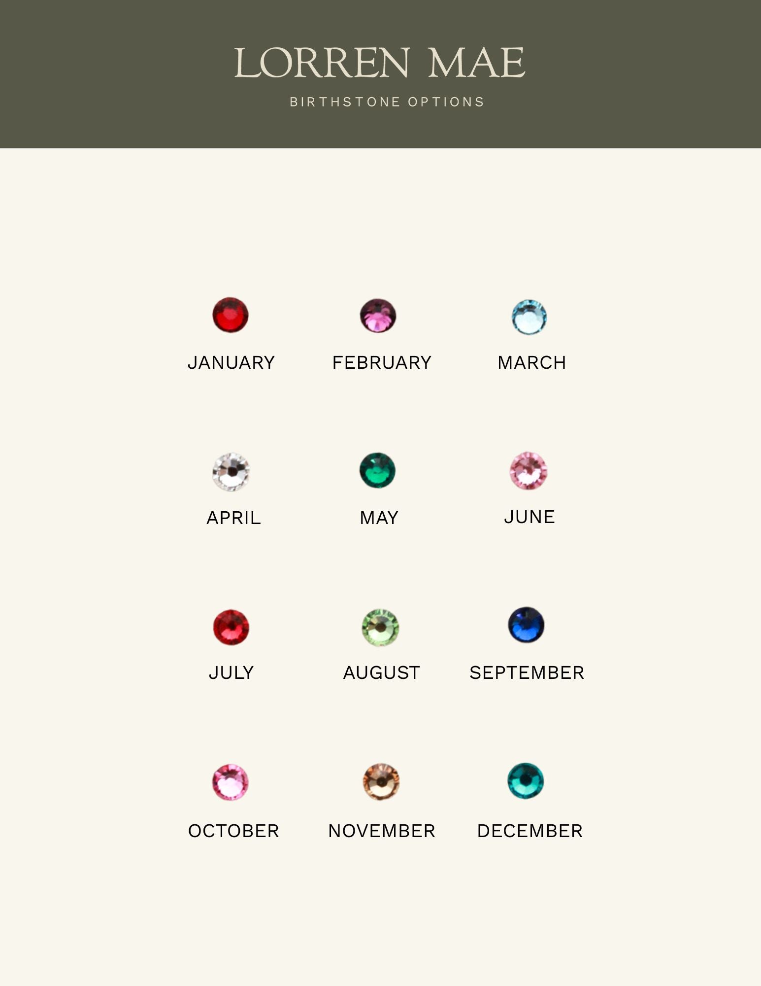 a collection of twelve different colored gemstones, each representing a different month of the year. The gemstones are arranged in a grid format, with each row representing a month and each column representing a gemstone. The gemstones are of various colors, including red, pink, blue, green, and other vibrant hues. The image does not contain any text, and the arrangement of the gemstones suggests a deliberate design choice to create a visually appealing and harmonious composition.