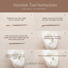 instructions for using an earring tool, with step-by-step visual demonstrations of inserting and removing the tool from the ear.