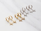 Starburst Hoop Earrings in gold or silver with CZ or solid base. Custom order from Tom Design Shop.